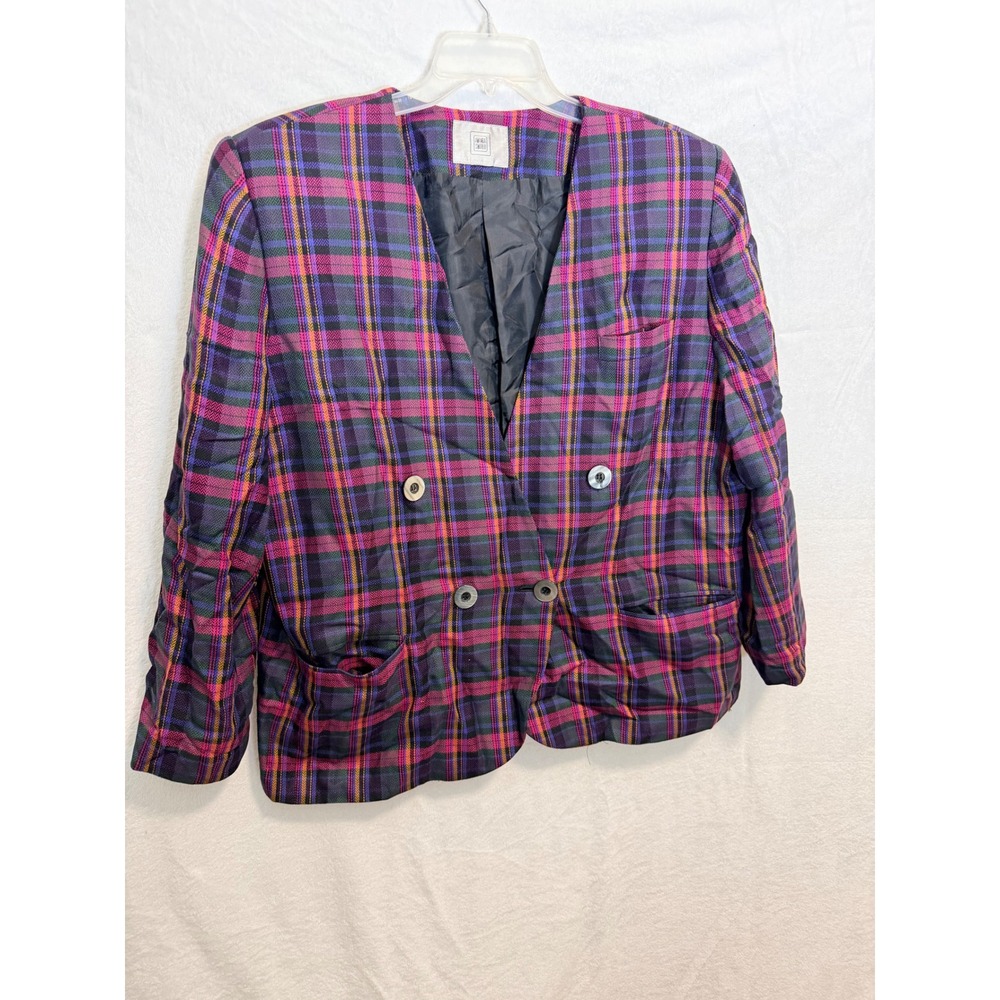 Amanda Smith II Vintage Plaid Blazer Jacket Multicolor Herringbone Made in USA